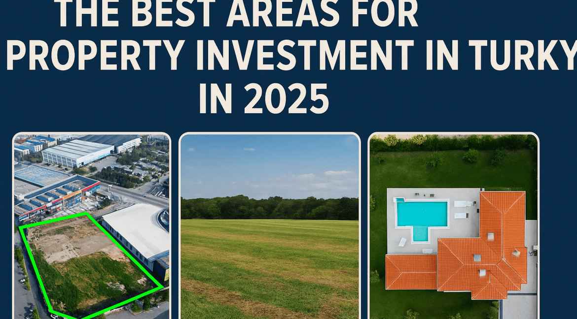 Infographic showing residential, land, and industrial investment zones in Turkey – 2025
